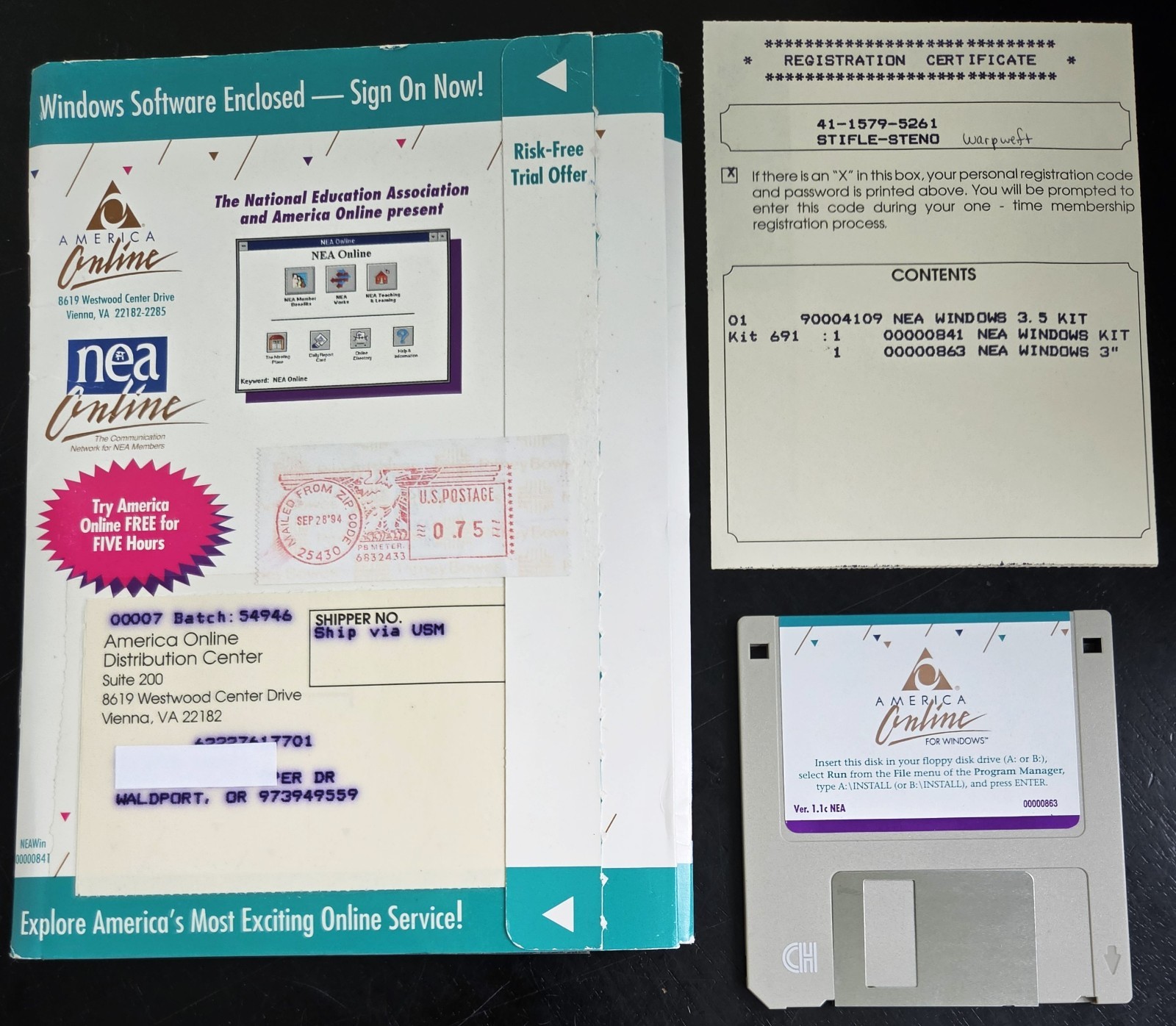 Rare Version 1.1c America Online / NEA Collectible Floppy, Vintage AOL DISK 1994 Rare Version 1.1c America Online / NEA Collectible Floppy, Vintage AOL DISK 1994
