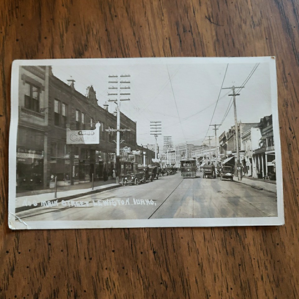 Lewiston Idaho Trolley Cars Street Scene Real Photo RPPC Early 1900s Main Street