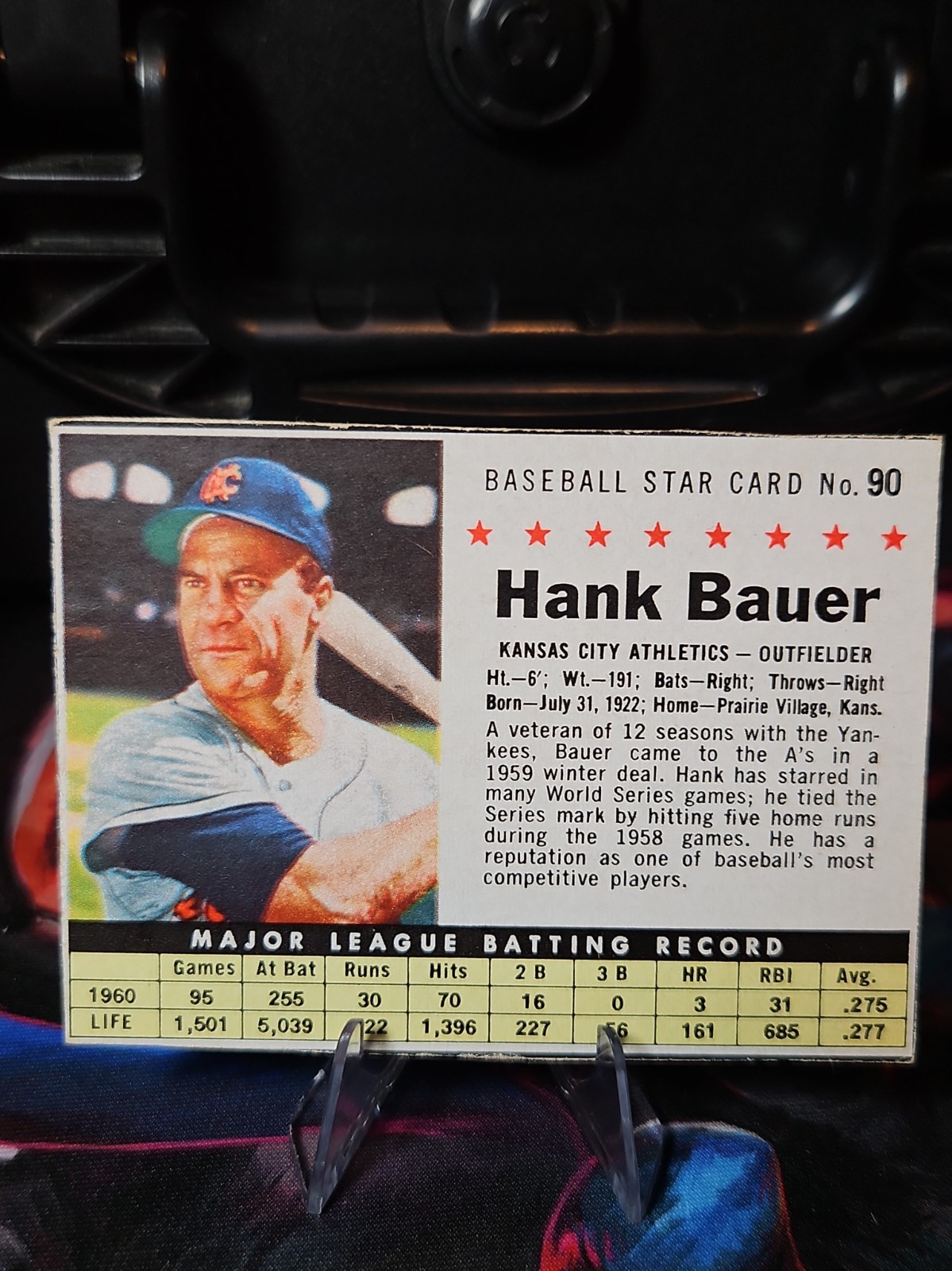 early 60s Post Ceral Kansas City Athletics baseball card Hank Bauer early 60s Post Ceral Kansas City Athletics baseball card Hank Bauer