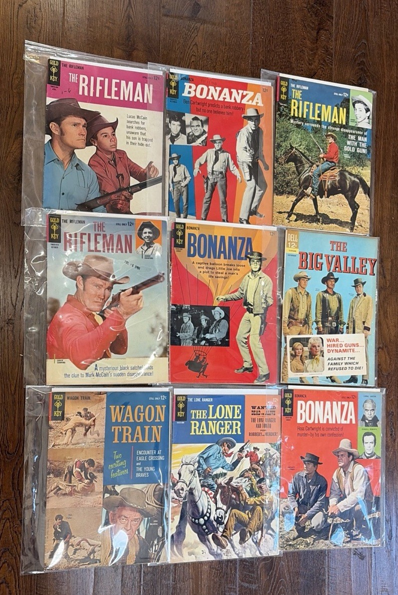 P:GOLD KEY 1960’s Vintage Western Comics Lot Of 9; Rifleman, Bonanza…; Mid Grade P:GOLD KEY 1960’s Vintage Western Comics Lot Of 9; Rifleman, Bonanza…; Mid Grade