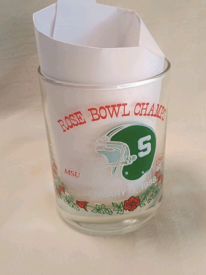 Vintage 1988 MSU Rose Bowl Champs 12oz Glass Tumbler Michigan State Vintage 1988 MSU Rose Bowl Champs 12oz Glass Tumbler Michigan State