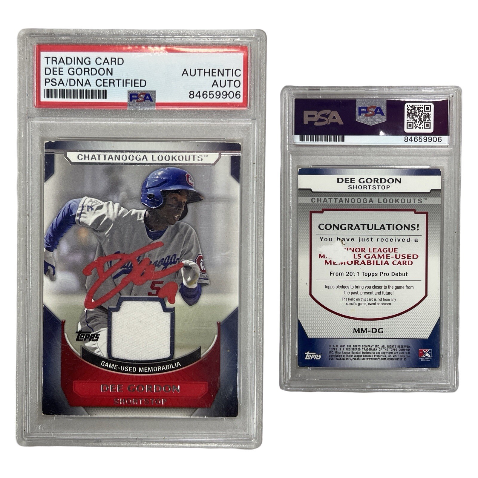 2011 Topps Pro Debut Materials #DG Dee Gordon PSA AUTO Authentic