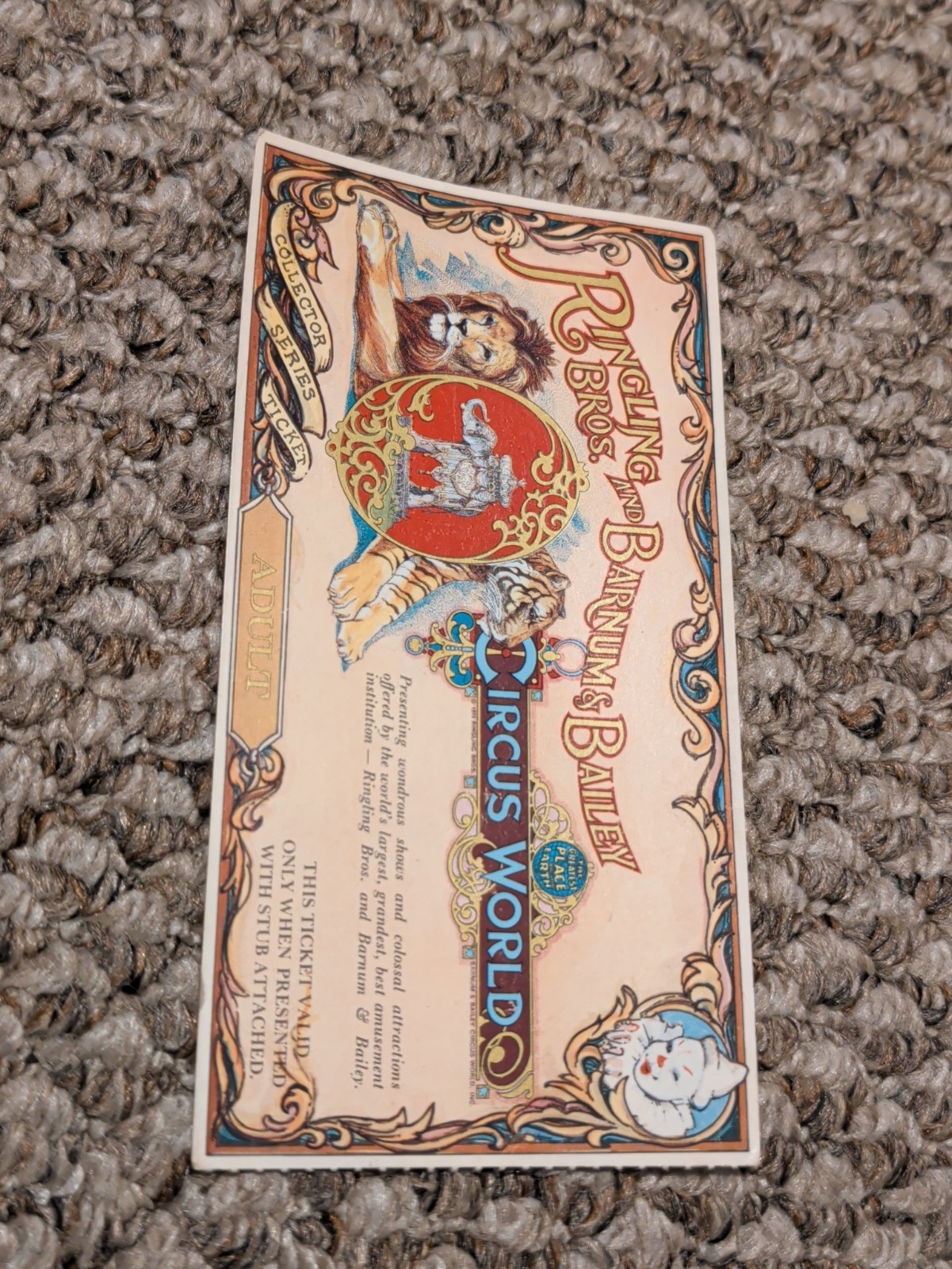 Vintage 1970s Ringling Bros and Barnum & Bailey Circus World Adult Ticket Stub