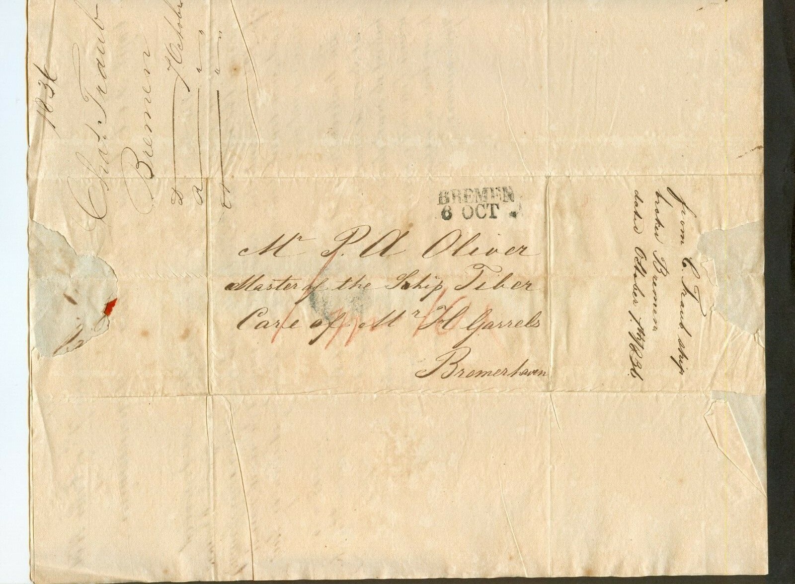 1pg 1836 Bremen - Bremerhaven Germany letter - Oliver \