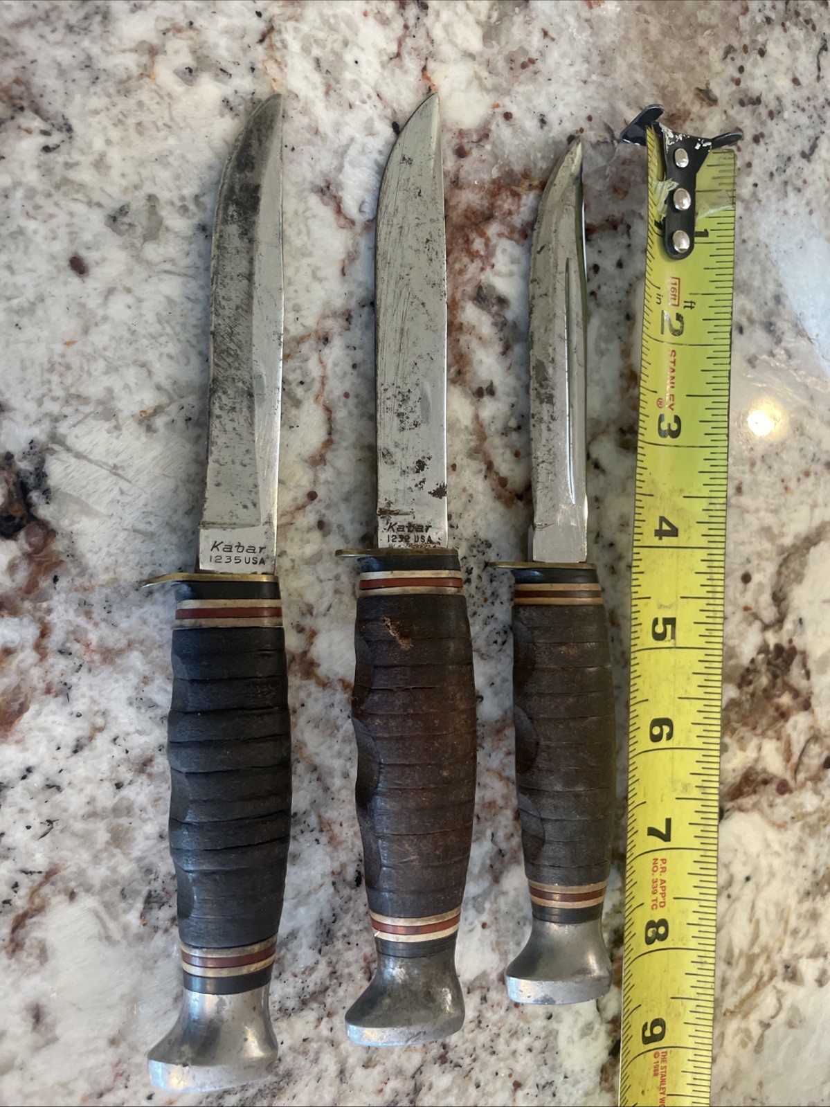 Vintage Early KA-BAR Fixed Blade Hunting Knife Three Total Vintage Early KA-BAR Fixed Blade Hunting Knife Three Total