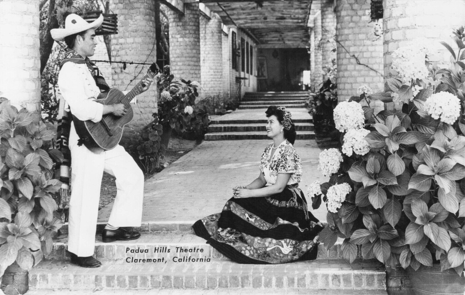 Claremont California CA Padua Hills Theatre Couple on Step RPPC Postcard c1950s