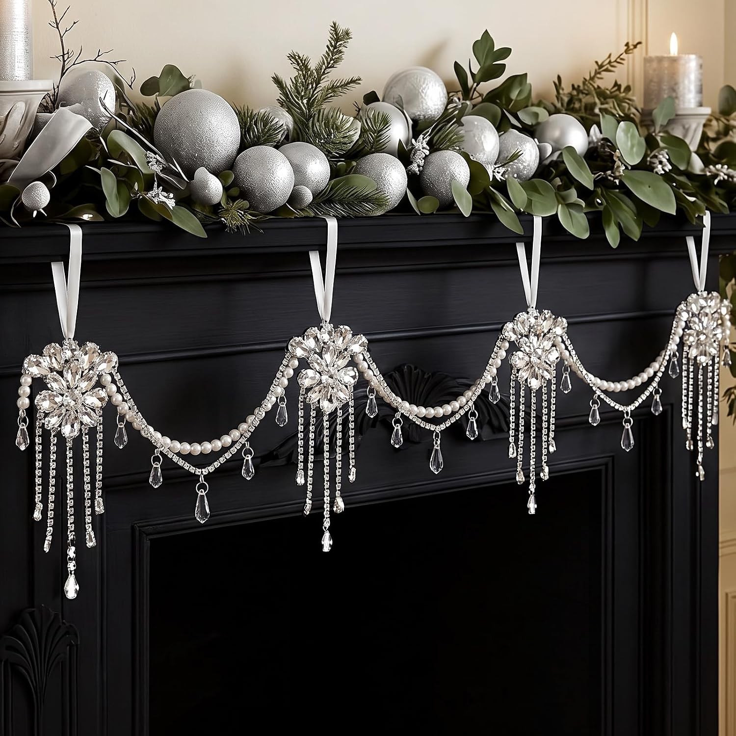 5.9 ft Crystal Tassel Christmas Garland Rhinestone Flower Pearl Beads