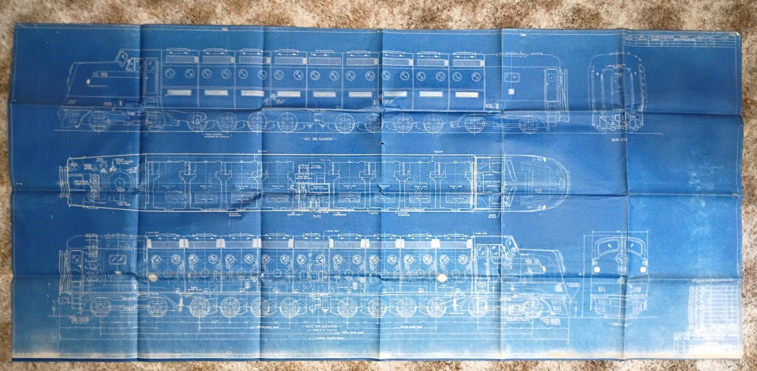 1942 Baldwin Locomotive Works 6000 HP Diesel Experimental Centipede Blueprint 1942 Baldwin Locomotive Works 6000 HP Diesel Experimental Centipede Blueprint