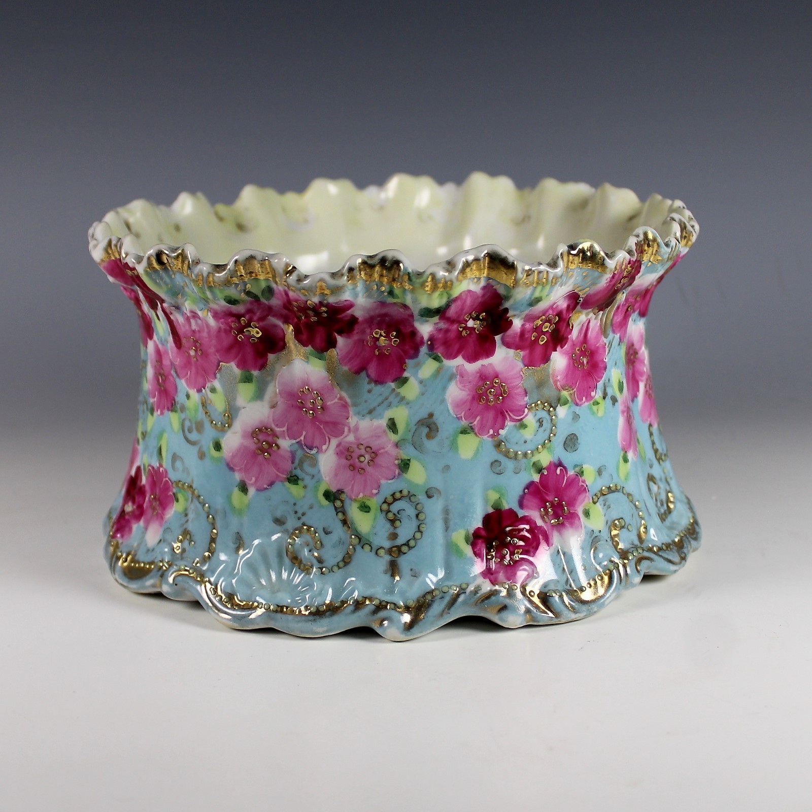 Antique Nippon Hand Painted Moriage Maple Leaf Mark Gold Floral Cache Pot Japan Antique Nippon Hand Painted Moriage Maple Leaf Mark Gold Floral Cache Pot Japan