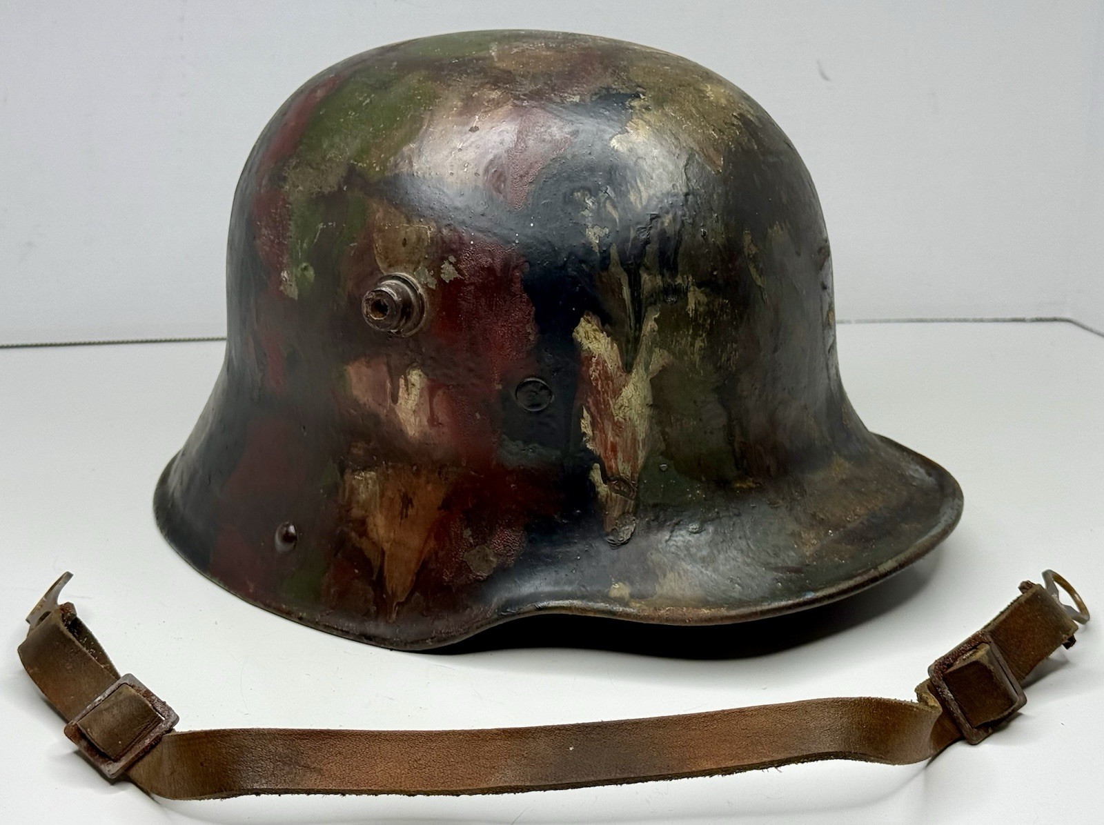Rare Authentic WW1 German M17 Stahlhelm Helmet 64 Fixed Bale Austrian Camouflage