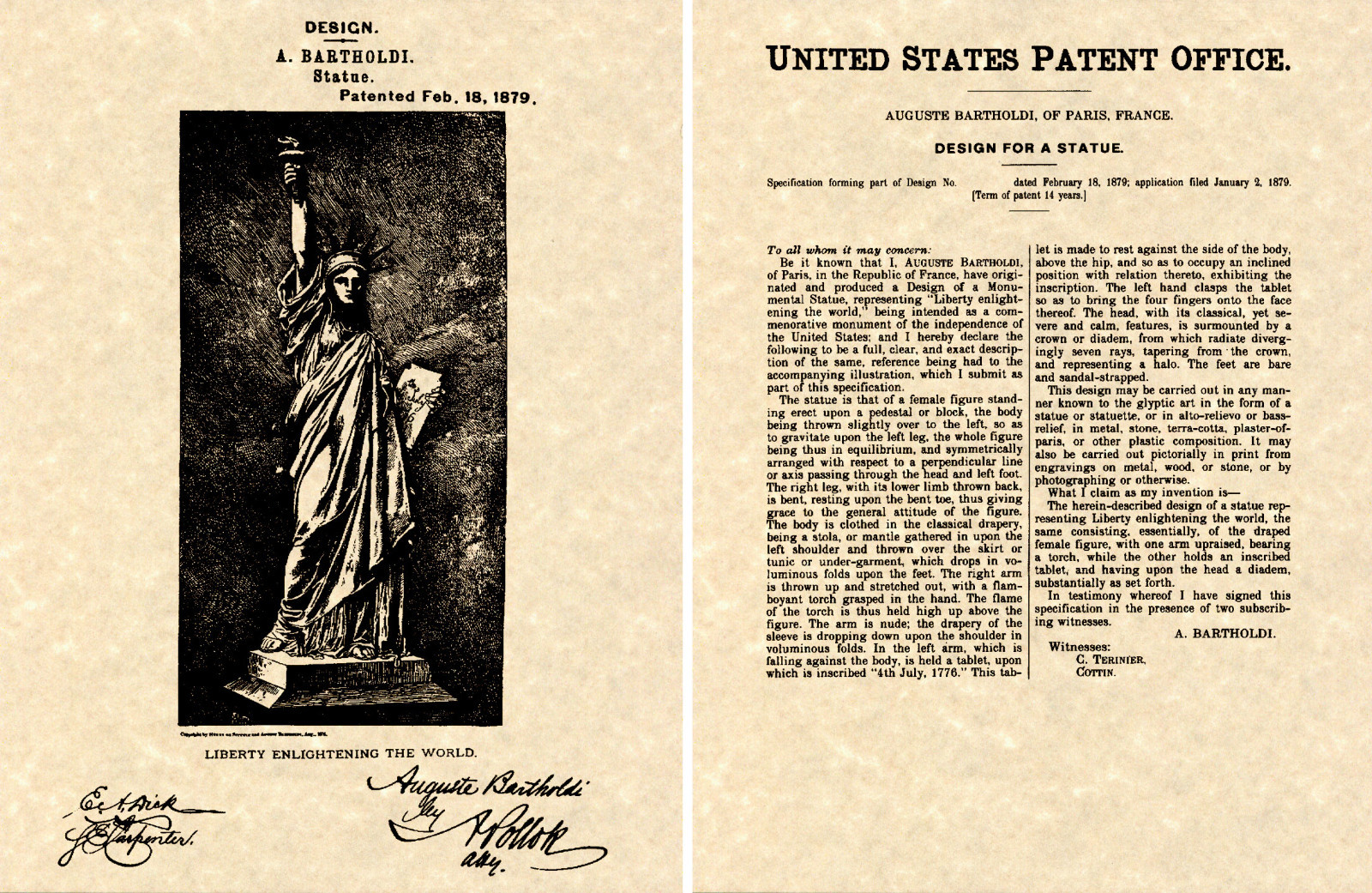 STATUE of LIBERTY PATENT 1879 Art Print READY TO FRAME Bartholdi France torch STATUE of LIBERTY PATENT 1879 Art Print READY TO FRAME Bartholdi France torch