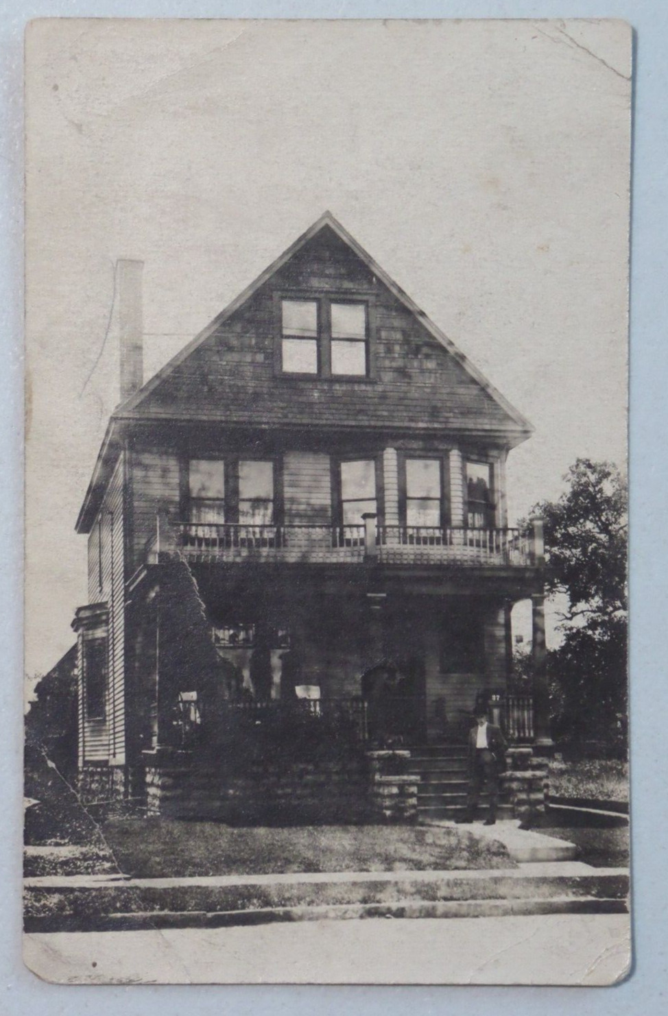Lake Prairie Township Minnesota Man Standing in Front Edwardian Home RPPC 3510 Lake Prairie Township Minnesota Man Standing in Front Edwardian Home RPPC 3510