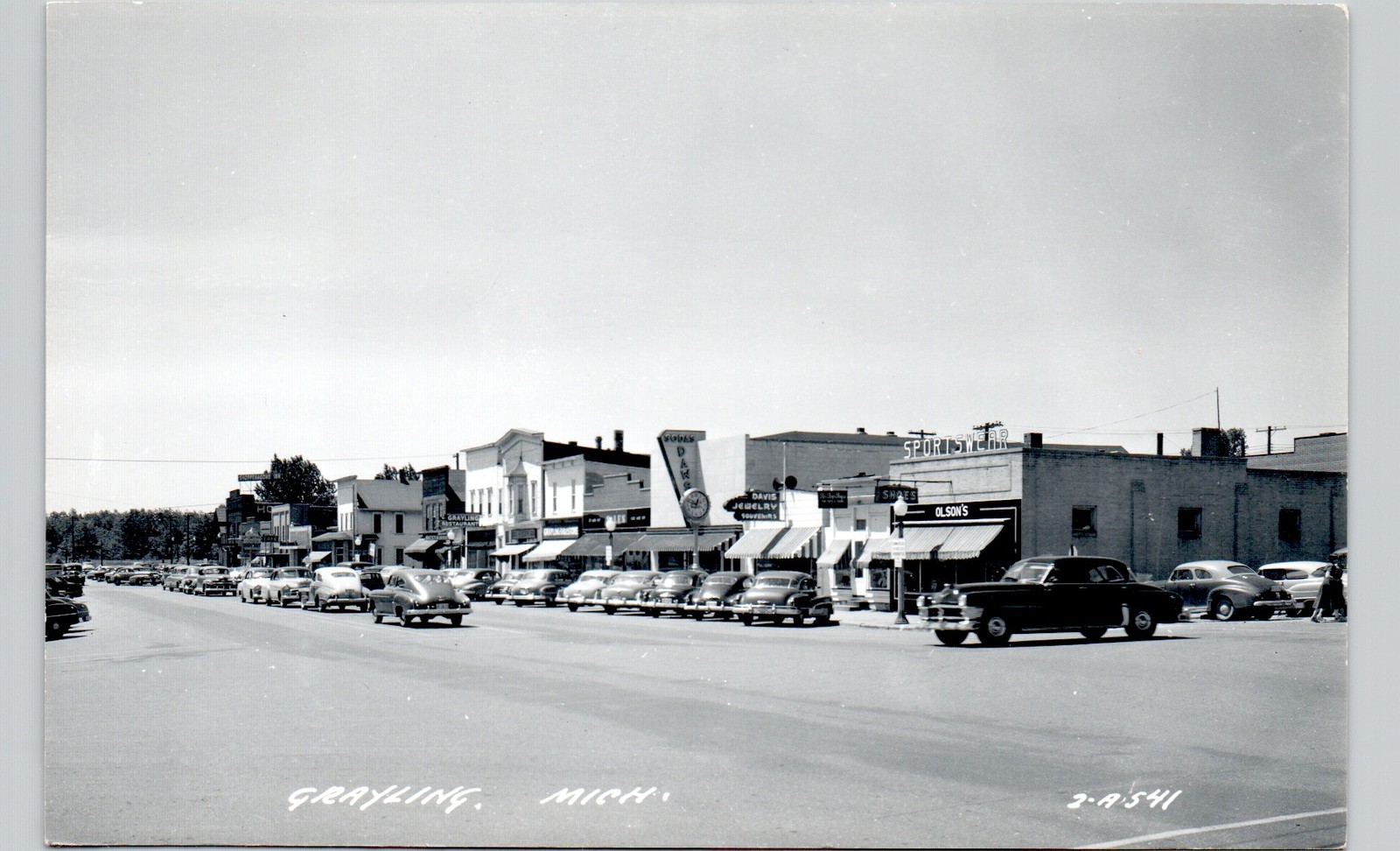DOWNTOWN STREET grayling mi c1950 postcard michigan real photo rppc DOWNTOWN STREET grayling mi c1950 postcard michigan real photo rppc