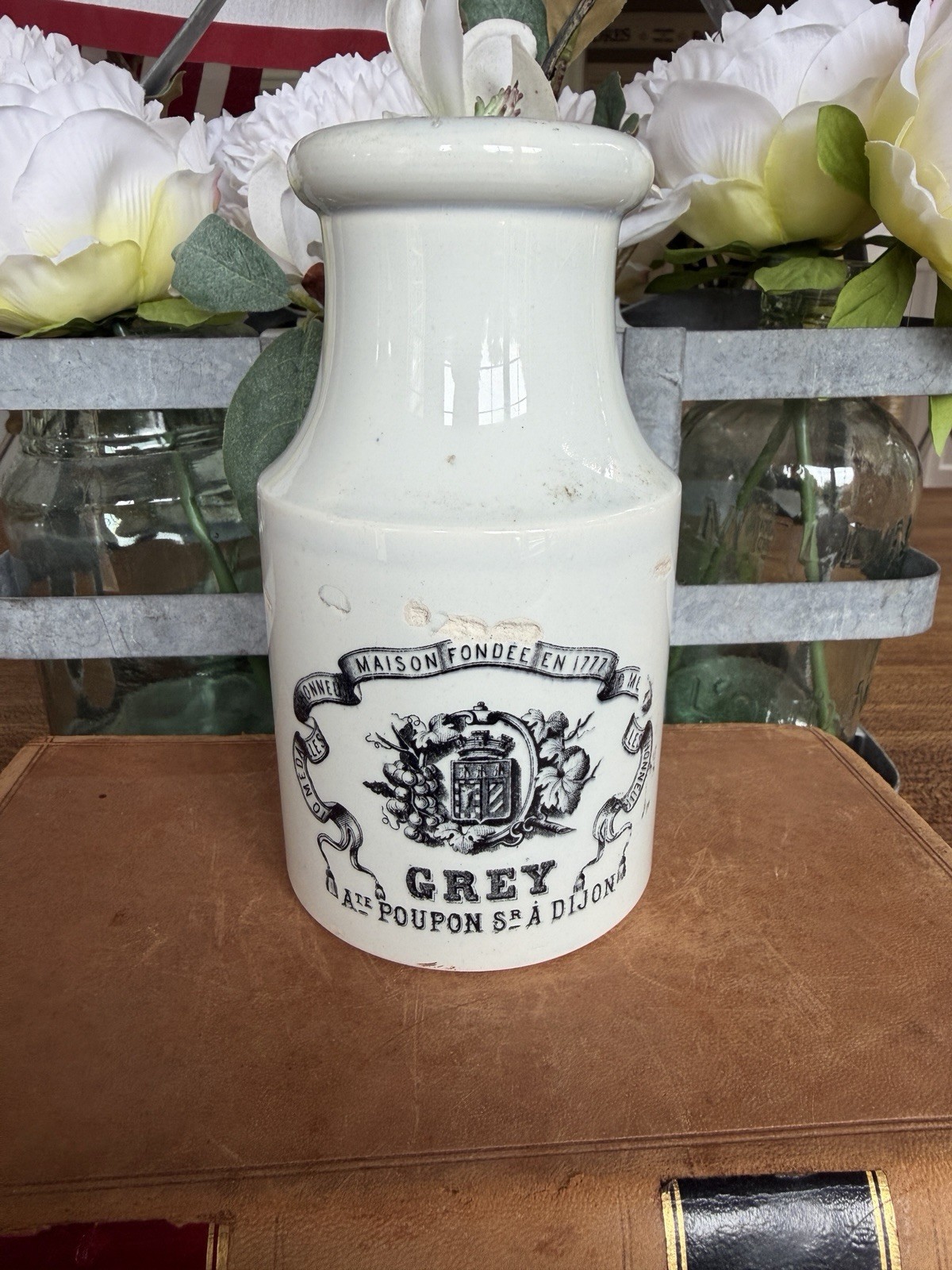 Antique French Grey Poupon Dijon Mustard Pot Creil Montereau LM & Cie 1866–1876