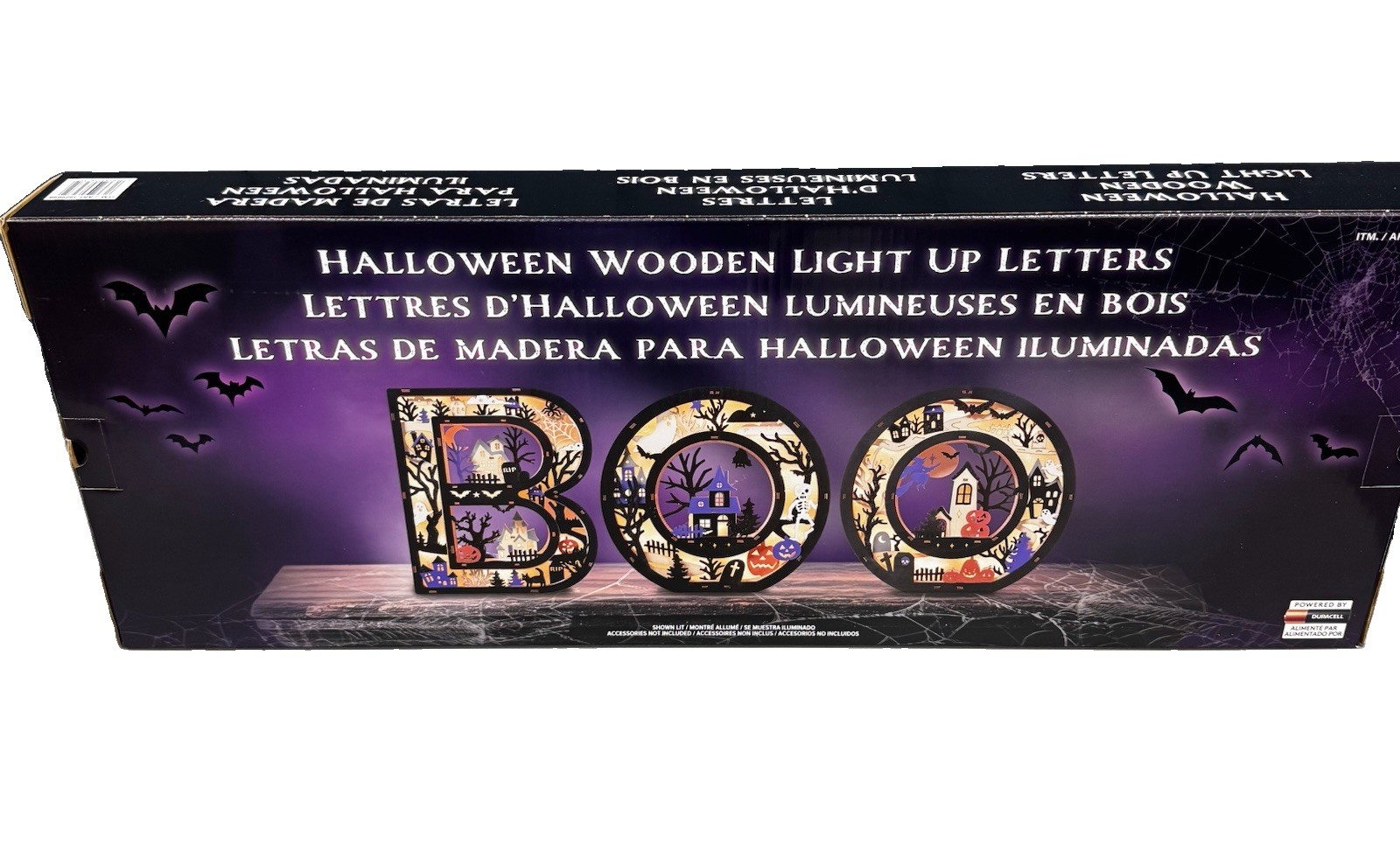 Halloween BOO Wood Light Up Letters 3D GiftCraft Cutout LED Black Purple White. Halloween BOO Wood Light Up Letters 3D GiftCraft Cutout LED Black Purple White.