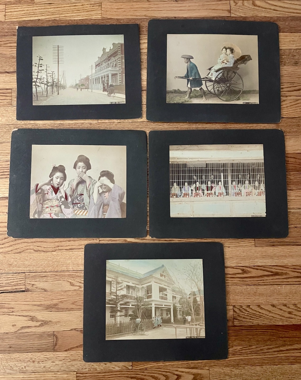 5 Antique Japanese Hand Tinted Photographs  Kusakabe Kimbei Studios C.1900 8x10