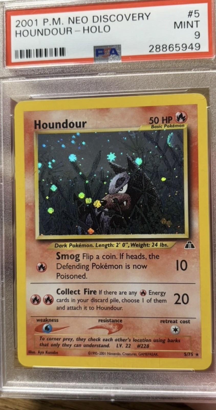 Pokemon Houndour Neo Discovery Unlimited Holo Rare #5 PSA 9 Mint Low Pop Pokemon Houndour Neo Discovery Unlimited Holo Rare #5 PSA 9 Mint Low Pop