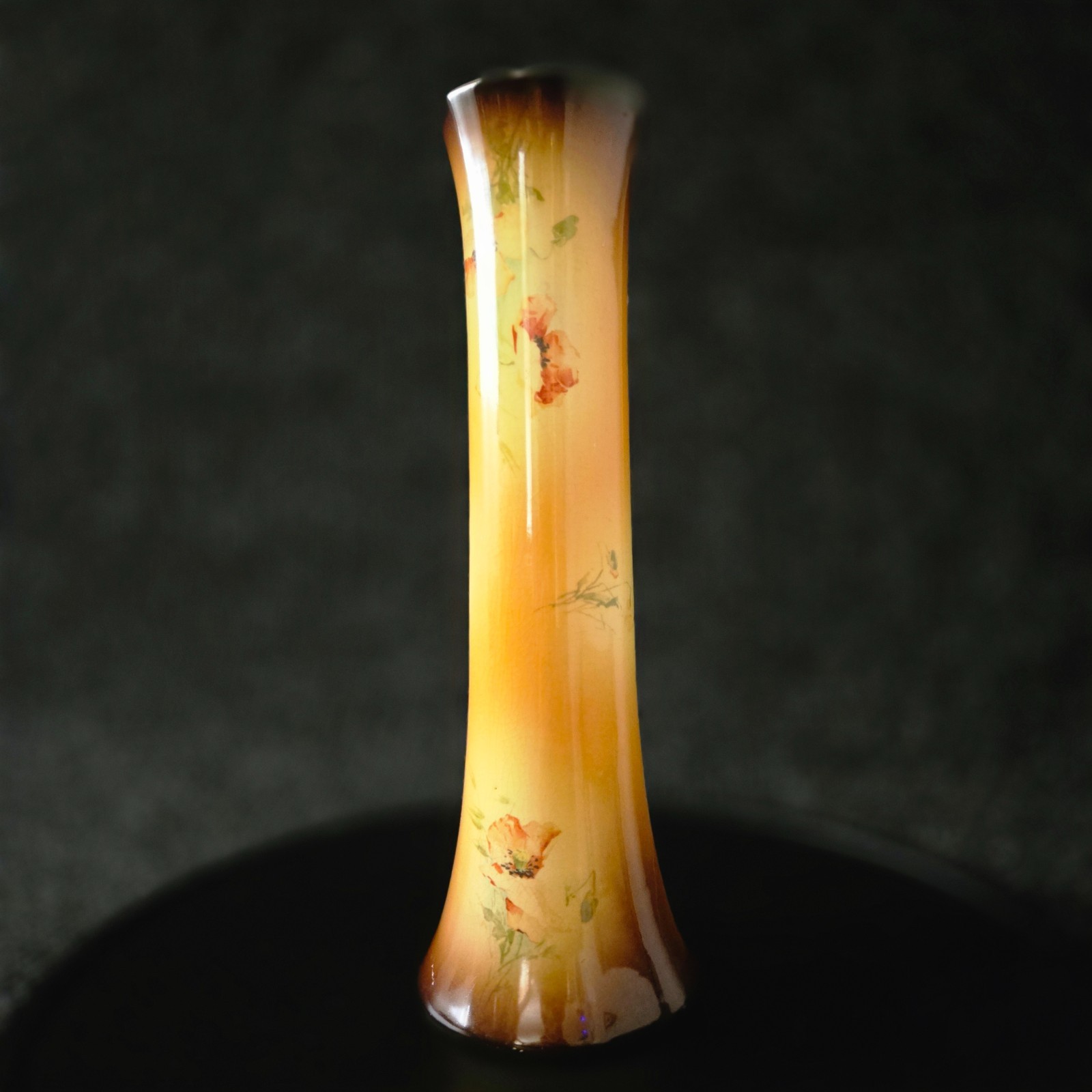Antique IOGA Warwick poppy vase 12inches tall semi porcelain Art pottery brown