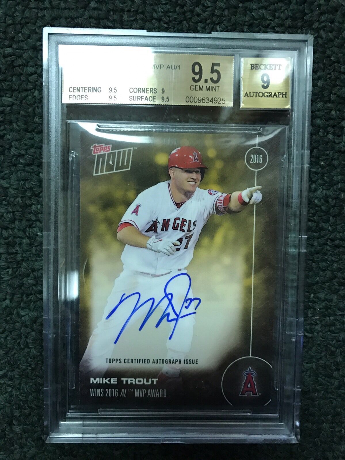 TOPPS NOW Auto on CARD MIKE TROUT WINS THE AMERICAN LEAGUE MVP AWARD BGS 9.5 1/1