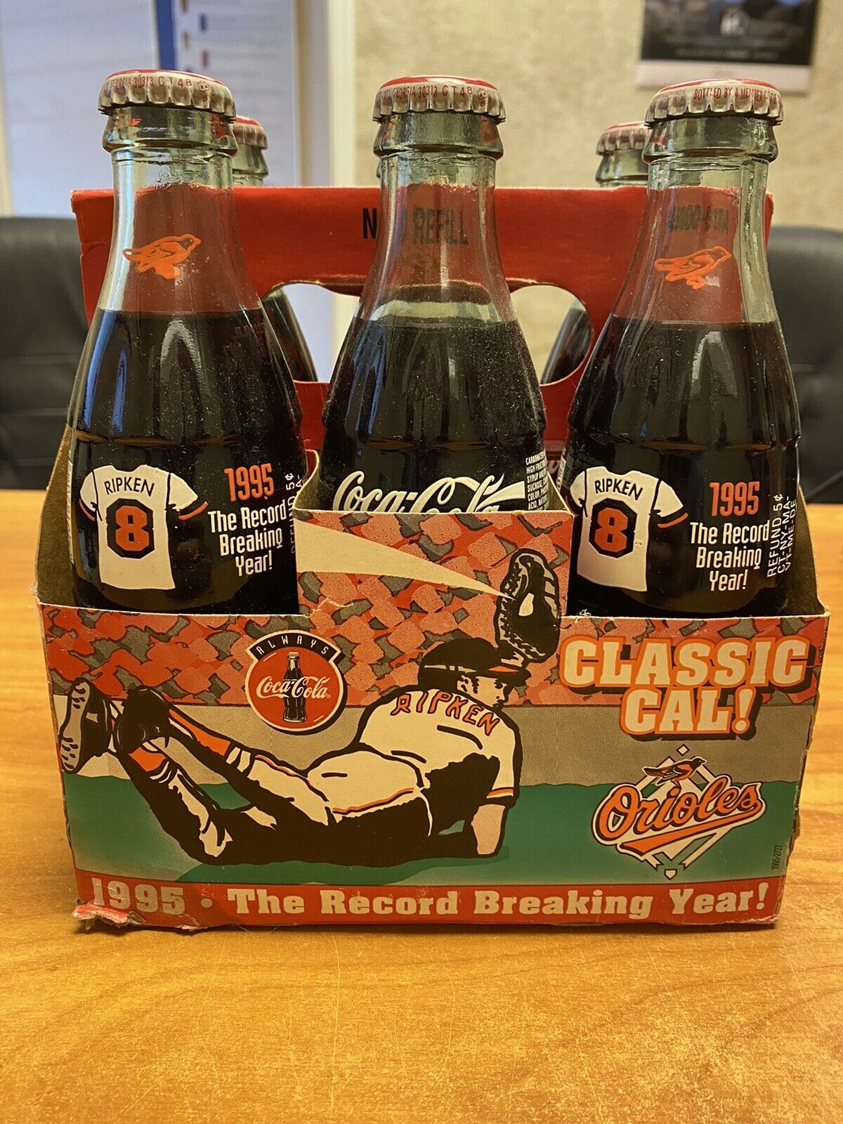 1995 Cal Ripken record breaking Coca Cola 6 pack of bottles