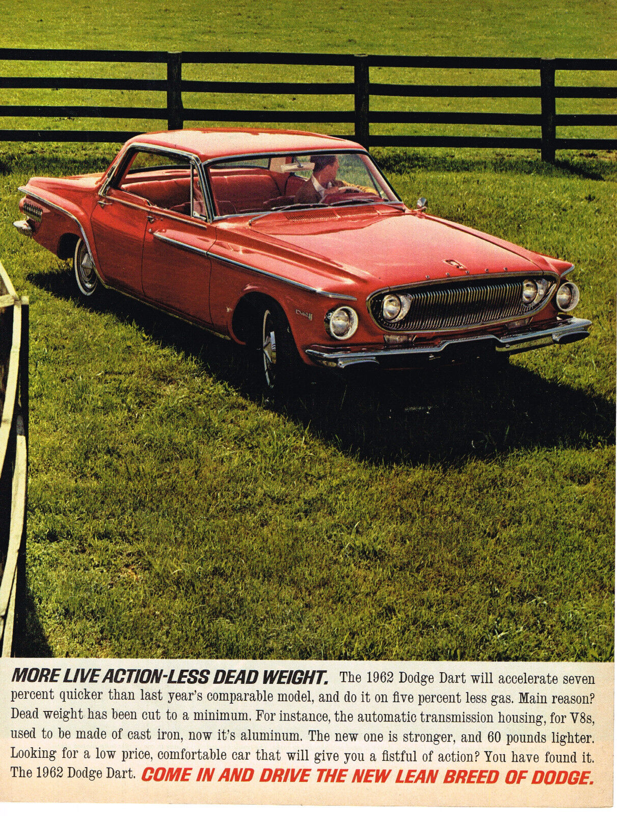 Vintage 1962 Magazine Ad Dodge Dart More Live Action Less Dead Weight Low Price