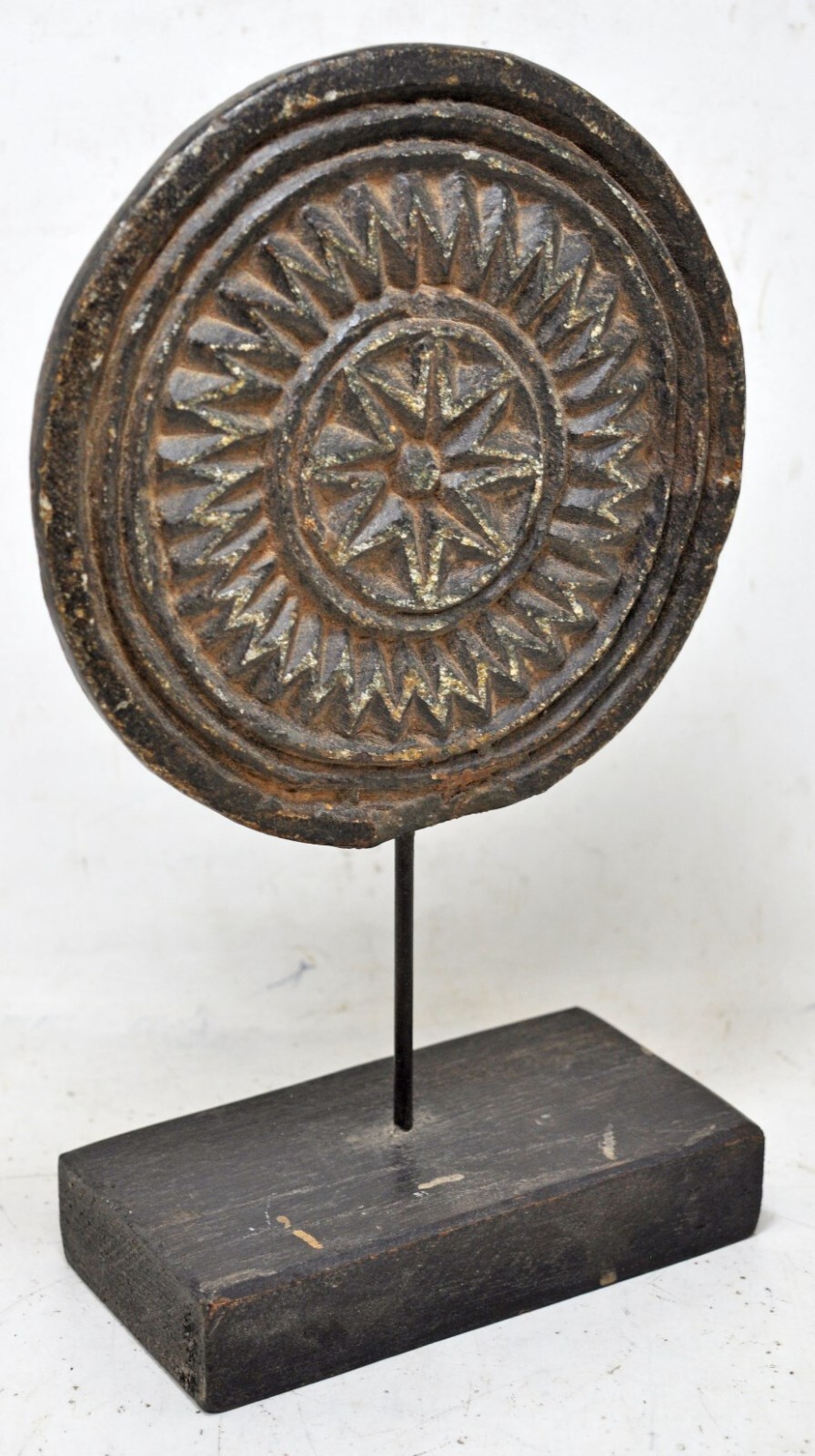 Antique Black Stone Floral Design Sweet Making Panel on Stand Original Old Hand