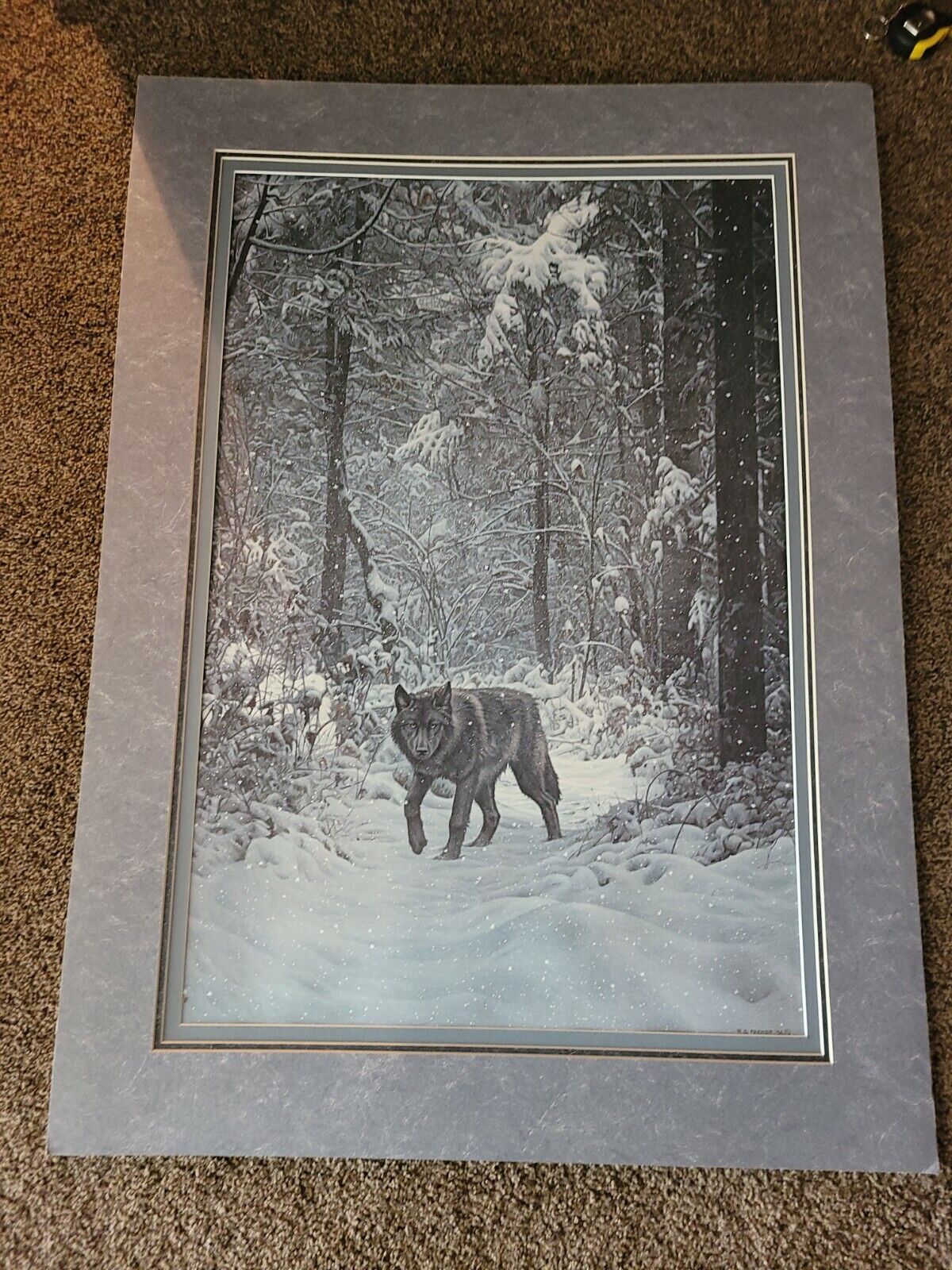 Winter Encounter by Ron Parker 37x27 matted unframed  certificate authentication