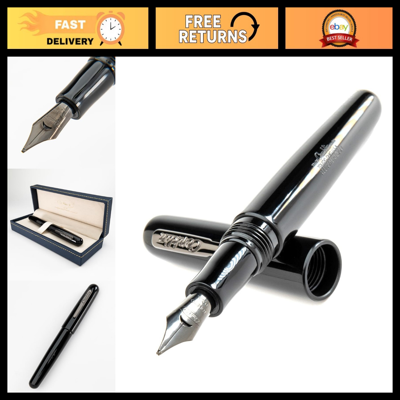 Premium Black Fountain Pen - Medium Nib, Timeless Design, Perfect Gift for Profe