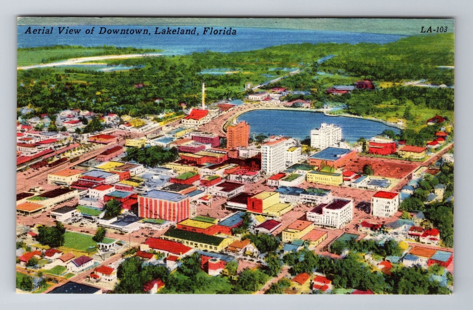 Lakeland FL-Florida, Aerial View of Downtown, Vintage Souvenir Postcard