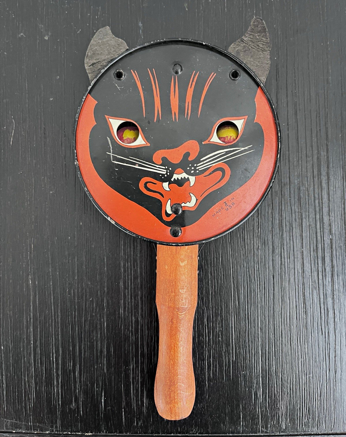Vintage Halloween Rare 1920s T. Cohn Black Cat Tin Clanger Noisemaker Vintage Halloween Rare 1920s T. Cohn Black Cat Tin Clanger Noisemaker
