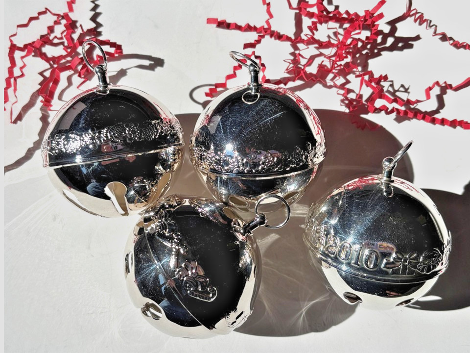WALLACE Silver Plated Sleigh Bells, 2003, 2004, 2006, & 2008 (Set of 4). EUC. WALLACE Silver Plated Sleigh Bells, 2003, 2004, 2006, & 2008 (Set of 4). EUC.