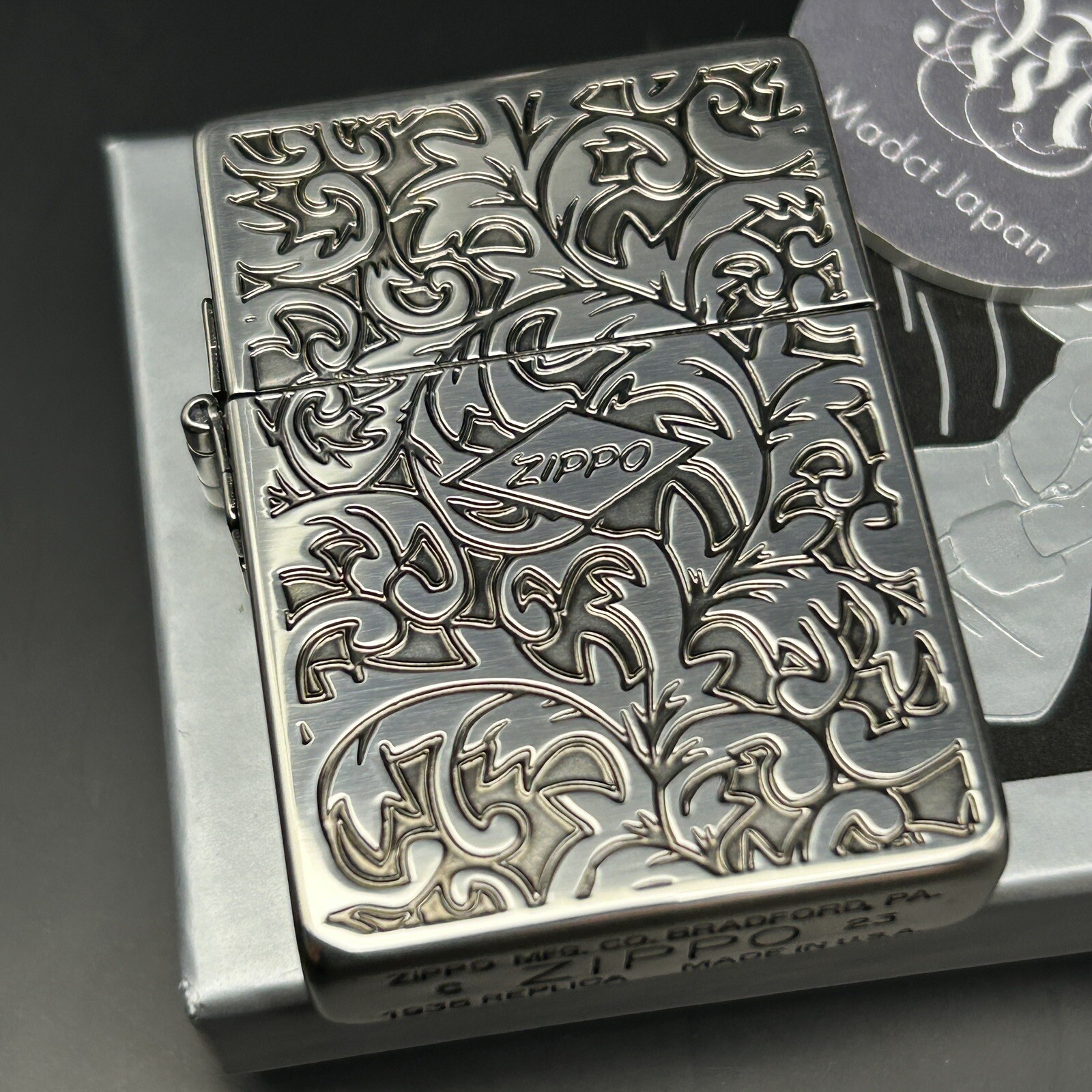 Zippo Oil Lighter 1935 Vintage model Silver Double-sided Arabesque Replica New Zippo Oil Lighter 1935 Vintage model Silver Double-sided Arabesque Replica New