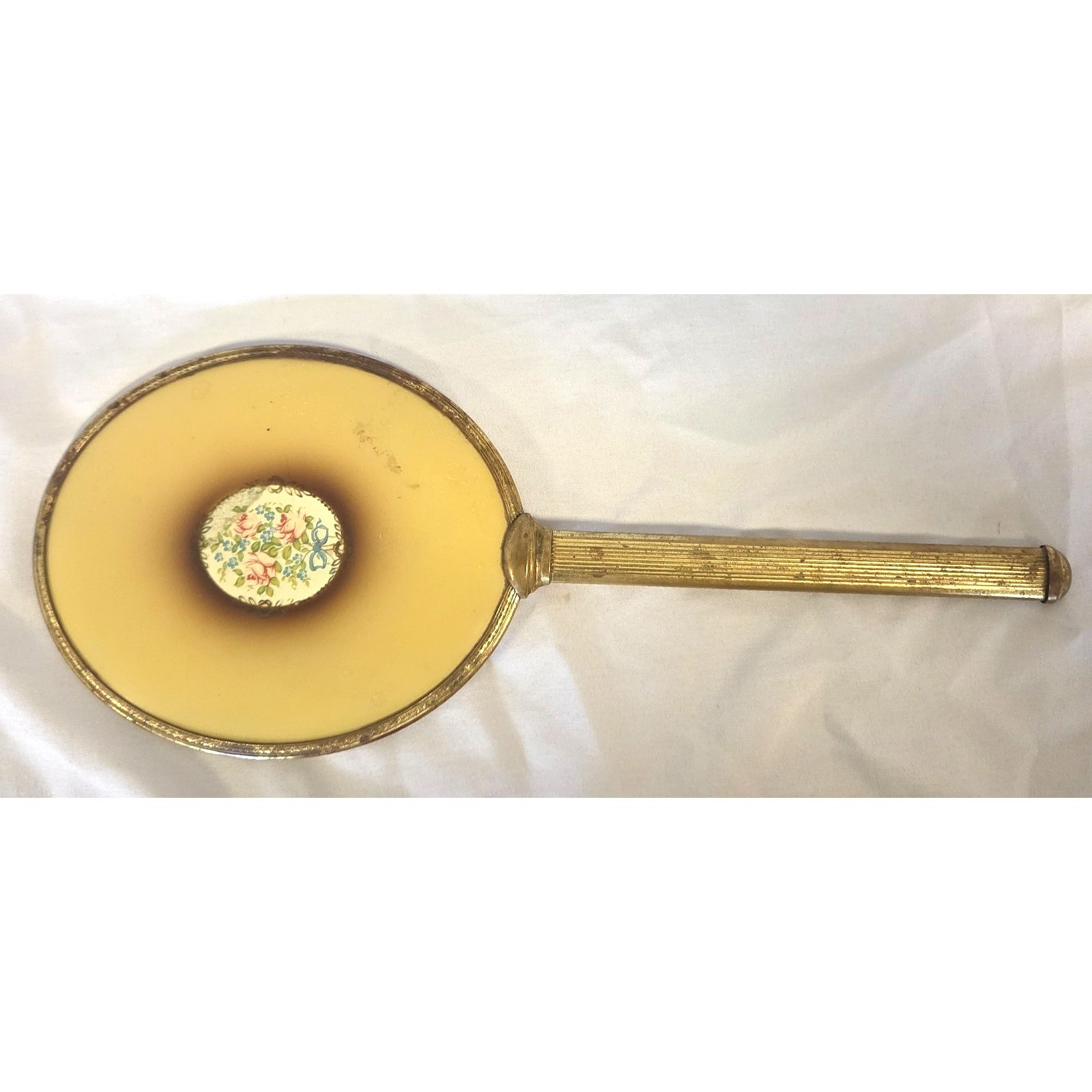 Vintage Mid-Century Celluloid Hand Mirror – Roses & Ribbon Floral Motif Vintage Mid-Century Celluloid Hand Mirror – Roses & Ribbon Floral Motif