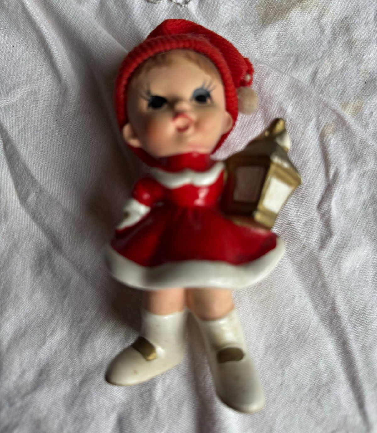 Vintage Painted Ceramic Girl Figurine Napco 1950s holding lantern made in Japan Vintage Painted Ceramic Girl Figurine Napco 1950s holding lantern made in Japan