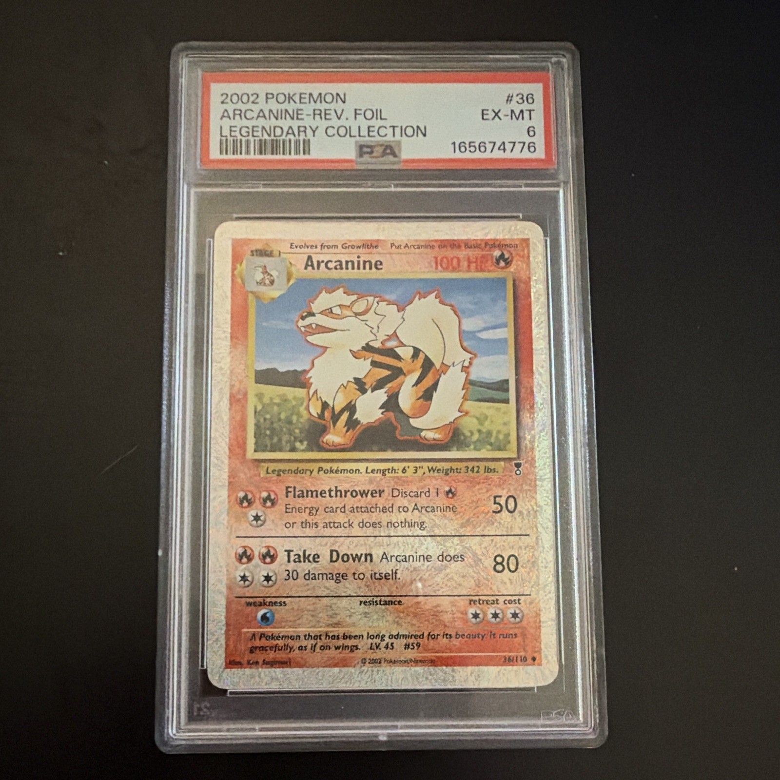 Pokémon 2002 Legendary Collection Arcanine Reverse Holo Foil 36/110 PSA 6 Cert Pokémon 2002 Legendary Collection Arcanine Reverse Holo Foil 36/110 PSA 6 Cert