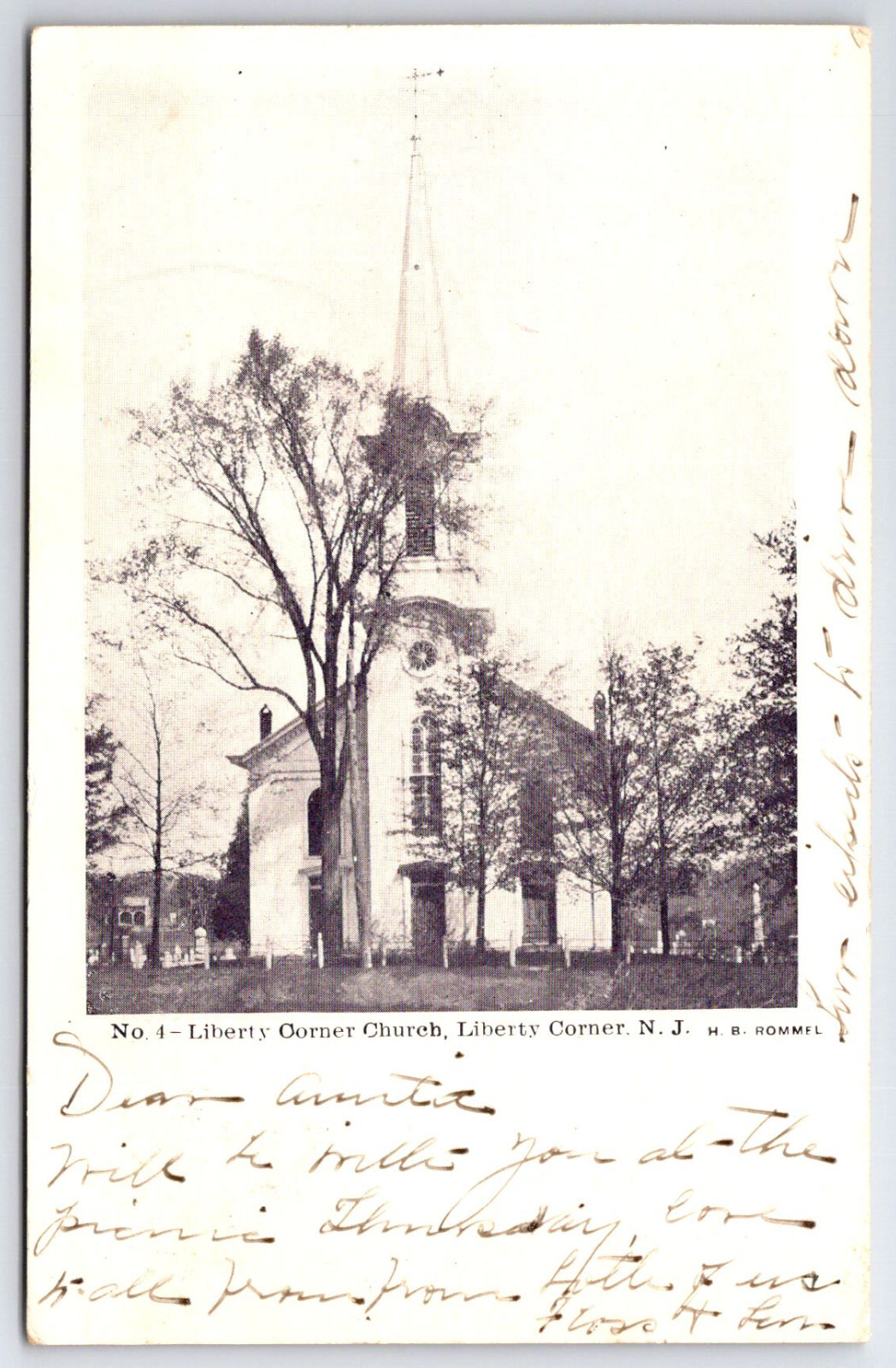 [E9] Postcard Undivided Back 1907, Liberty Corner Church New Jersey. Doane 2/3