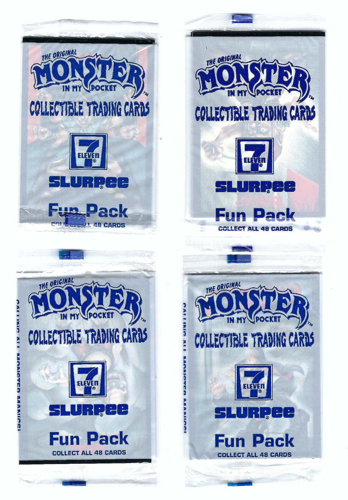 FOUR MINT 1991 ORIGINAL 7-11 MONSTER IN MY POCKET UNOPENED PACKS OF CARDS FOUR MINT 1991 ORIGINAL 7-11 MONSTER IN MY POCKET UNOPENED PACKS OF CARDS