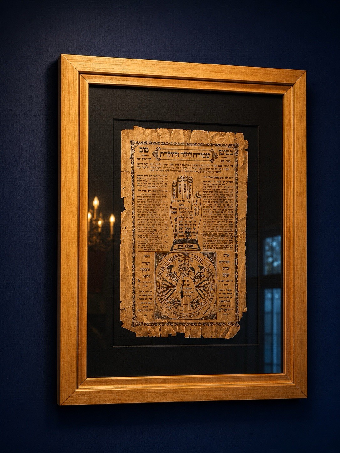 Rare Antique Hebrew Kabbalistic Mystical Chart Amulet Framed Judaica Print