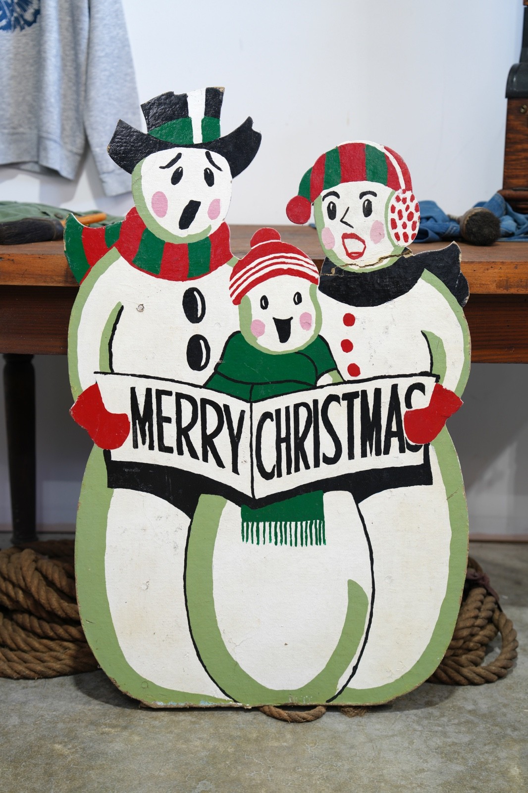 Antique Merry Christmas Snowman Store Display Decoration 1950's Vintage Sign Antique Merry Christmas Snowman Store Display Decoration 1950's Vintage Sign