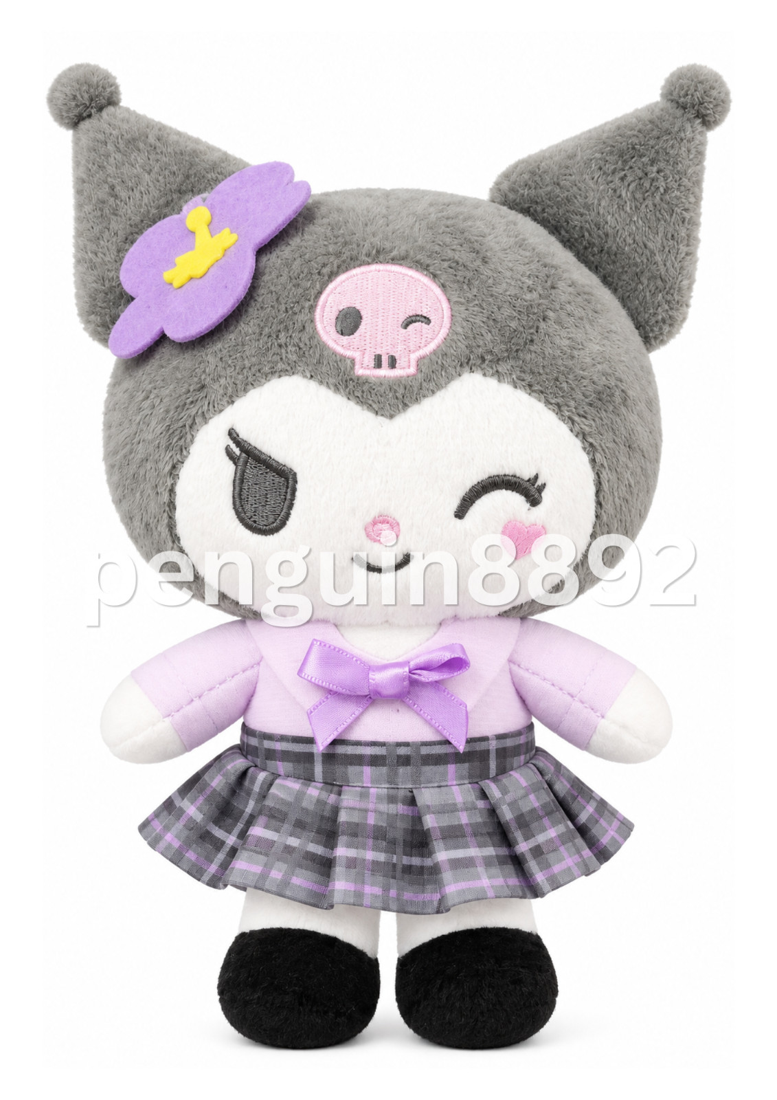 Sanrio Kuromi Mascot Pouch Plush Keychain Hibiscus Check Skirt Japan Limited NEW