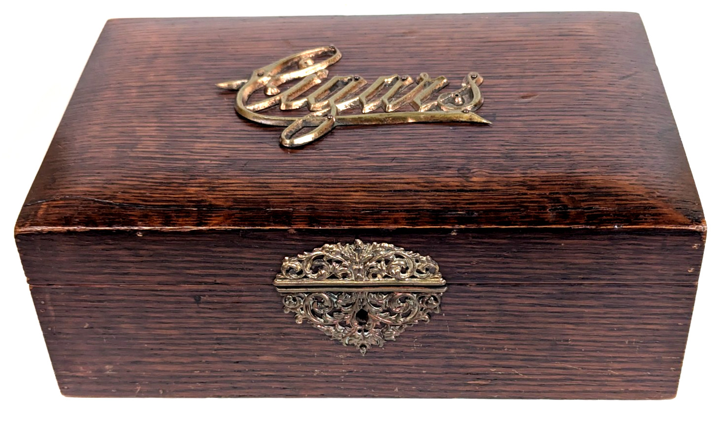 Vintage Cigar Humidor Wooden Oak Copper Lined MCM Box Table Top Hinged Lid Vintage Cigar Humidor Wooden Oak Copper Lined MCM Box Table Top Hinged Lid