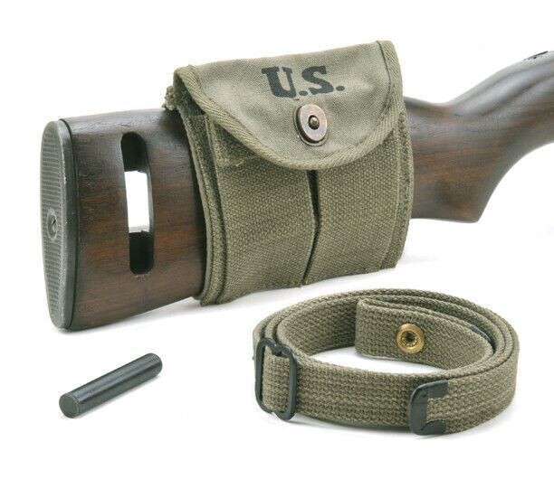 USGI WW2 .30 M1 Carbine Sling, Oiler, & Buttstock Pouch OD Green Dated 1944
