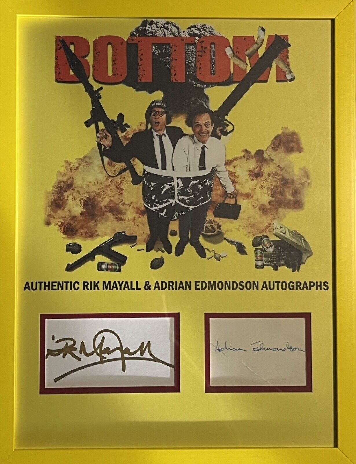 Rik Mayall & Adrian Edmondson Signed/autographed Index Cards In A Custom Mount