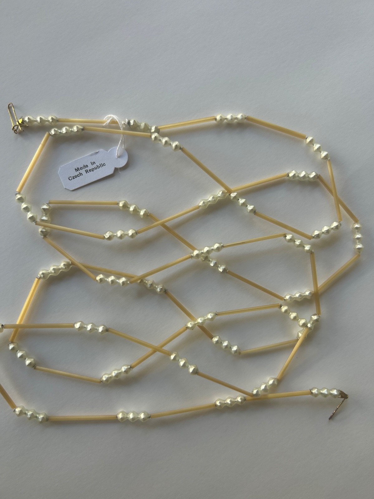 Vintage Czech Republic Blown Glass Garland Yellow Tube Bump Pearl Bead Christmas Vintage Czech Republic Blown Glass Garland Yellow Tube Bump Pearl Bead Christmas