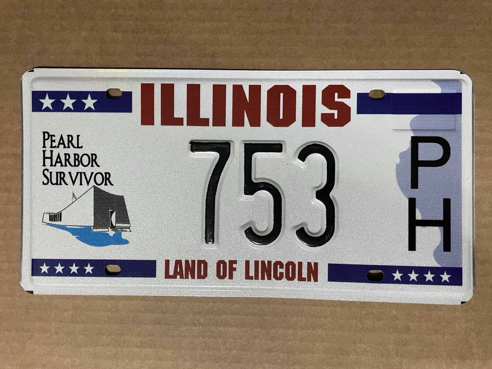 ILLINOIS PEARL HARBOR SURVIVOR LICENSE PLATE 753 PH VETERAN MILITARY ILLINOIS PEARL HARBOR SURVIVOR LICENSE PLATE 753 PH VETERAN MILITARY