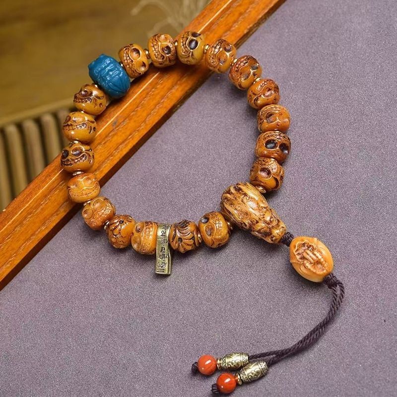 Tibetan Carved Bracelet Single Circle Buddhist Beads Vintage Style Style Jewelry