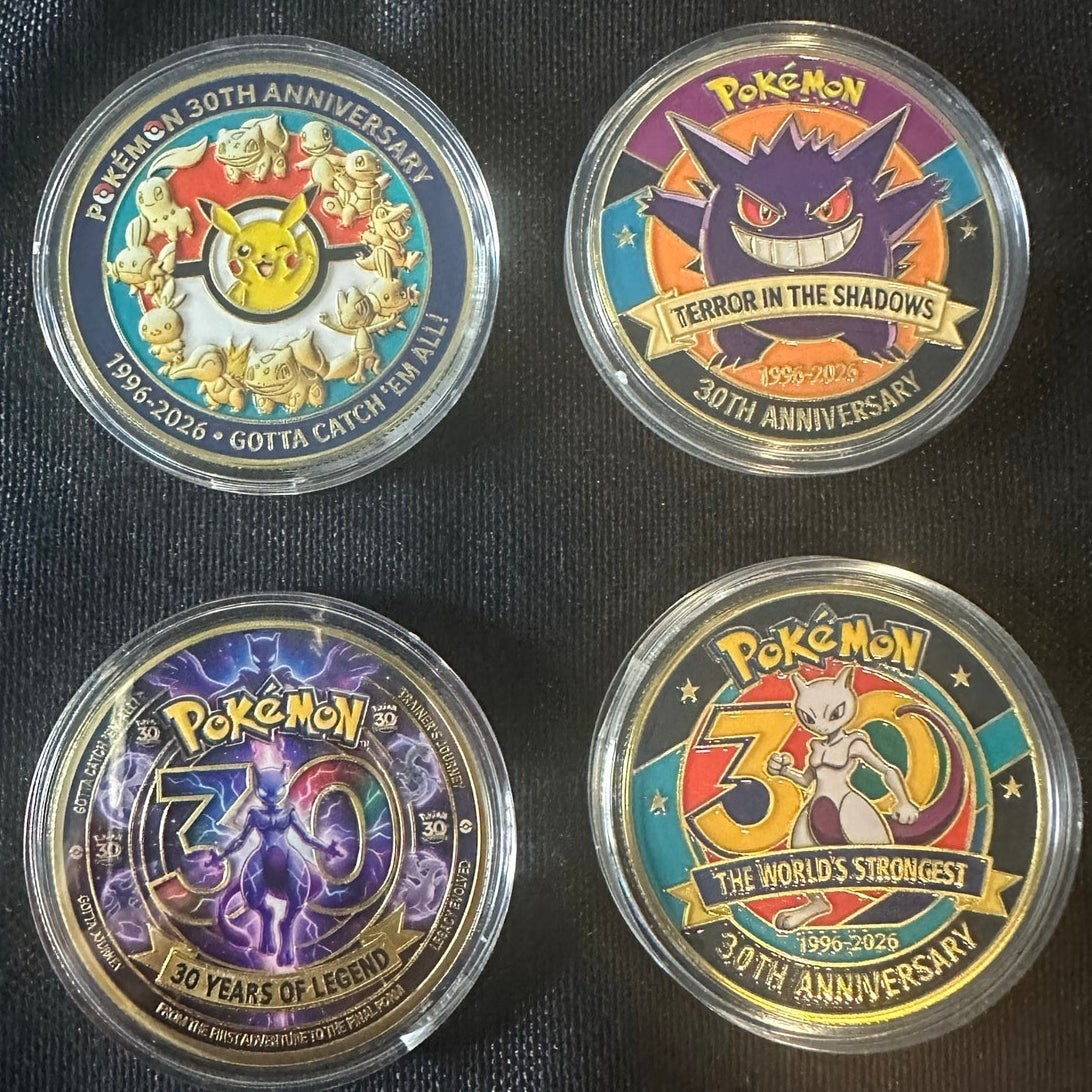 Pokemon 30th Anniversary 1996 2026 Collectible Coin Set Pikachu Mewtwo Gengar Pokemon 30th Anniversary 1996 2026 Collectible Coin Set Pikachu Mewtwo Gengar
