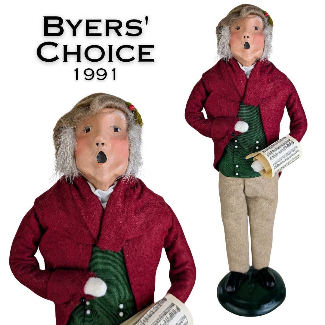 Byers\' Choice Caroler Vintage 1991 Man with Music Scroll Red Tailcoat Christmas Byers\' Choice Caroler Vintage 1991 Man with Music Scroll Red Tailcoat Christmas