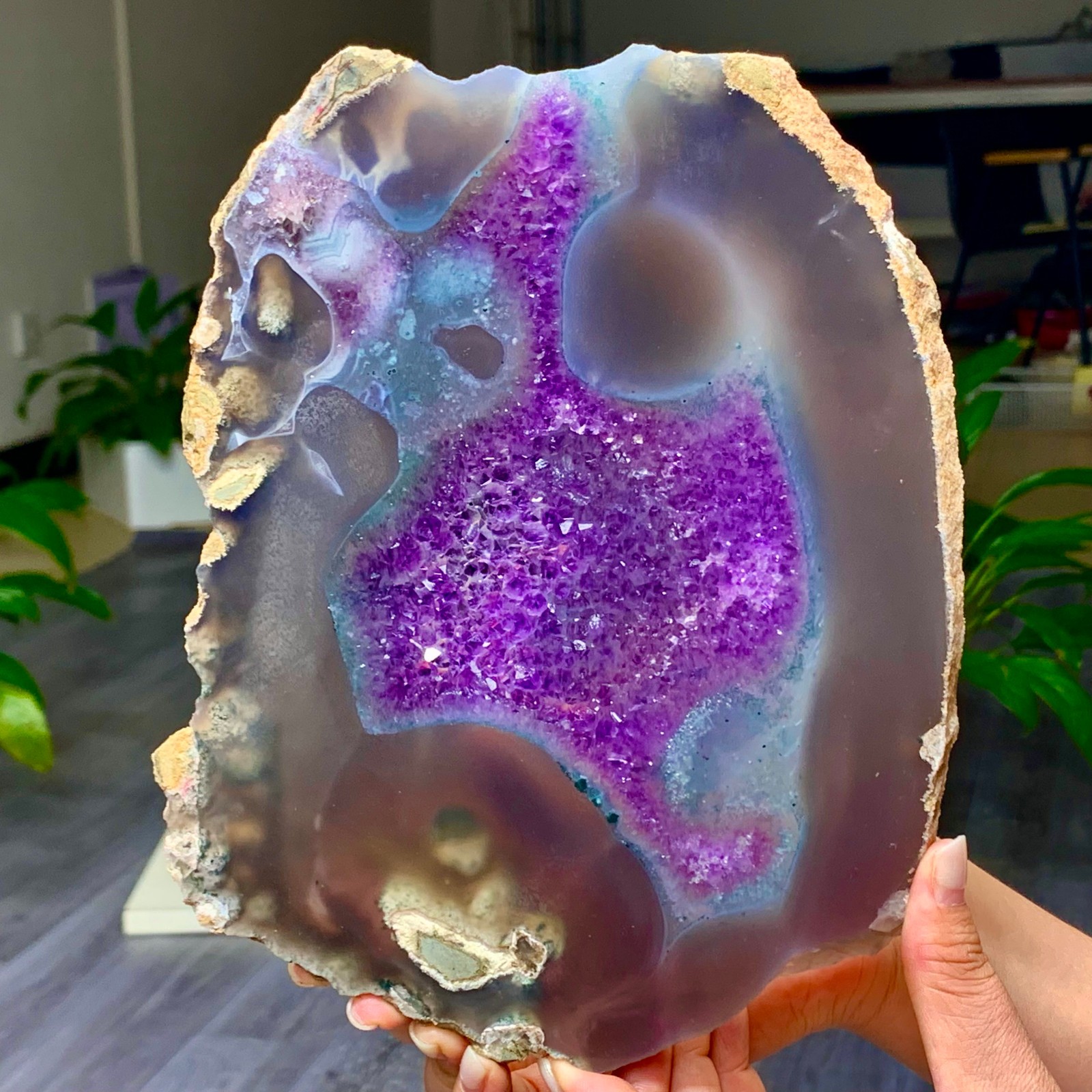 1.88LB Natural Amethyst agate  slice quartz cluster crystal specimen /Brazil