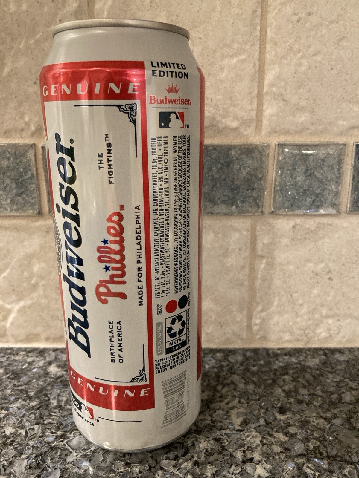 Empty 2026 Budweiser 25oz Philadelphia Phillies Commemorative Beer Can Empty 2026 Budweiser 25oz Philadelphia Phillies Commemorative Beer Can